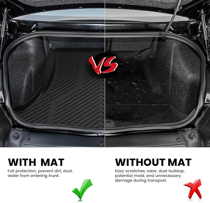 LASFIT Cargo Mats for Dodge Challenger 2011 2012 2013 2014 2015 2016 2017 2018 2019 2020 2021 2022 2023, All Weather TPE Custom Fit Trunk Mats Cargo Liners, Black