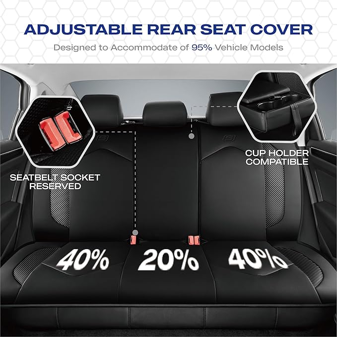Skechers Memory Foam Car Seat Covers, Leather High Back Seat Covers Quilting Design,Waterproof Sports Car Seat Covers Full Sets,Airbag Compatible, Universal Fit for Most Cars, SUVs,Trucks,Black