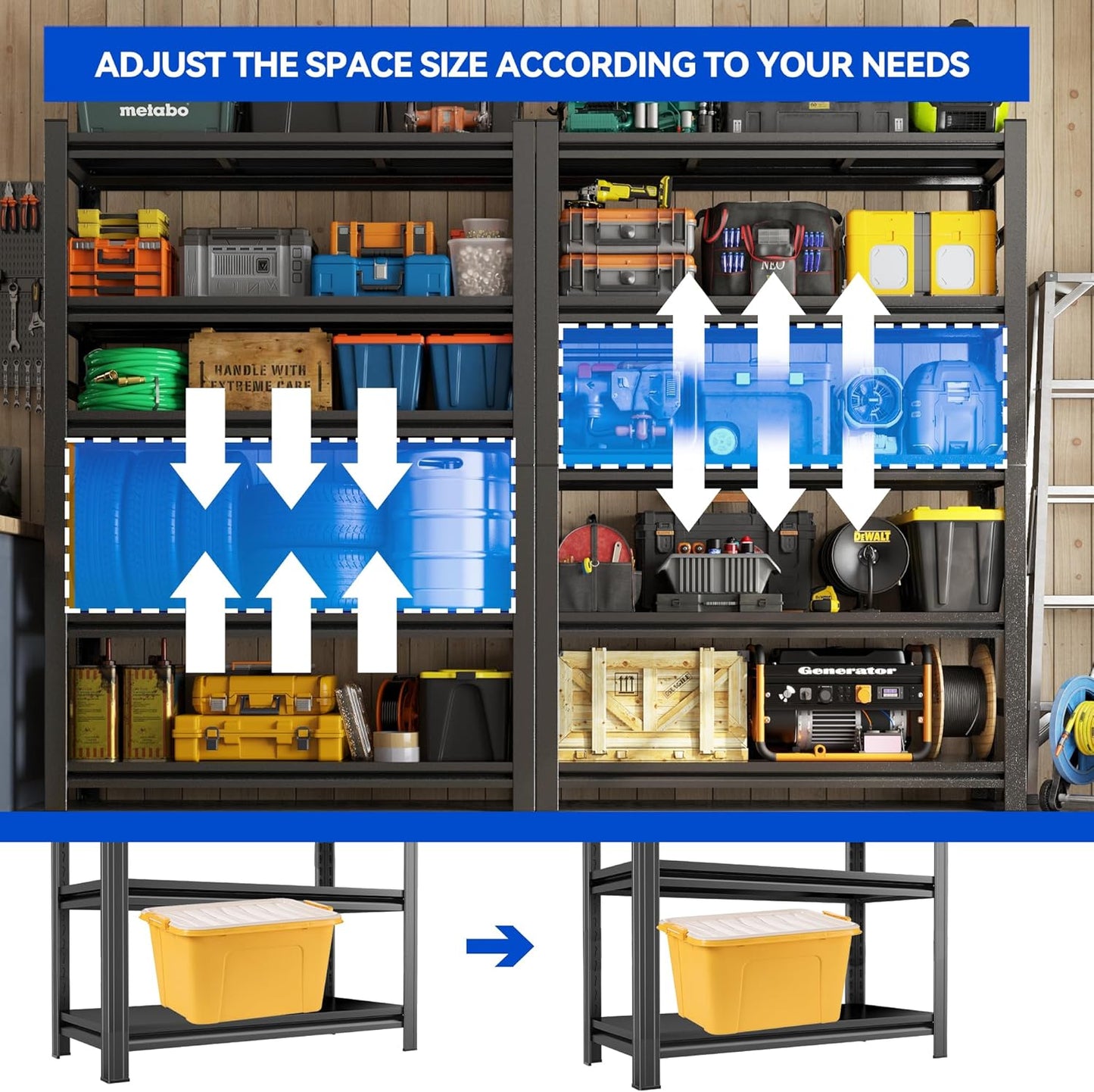 63"H Garage Shelving Heavy Duty Rack, 3000 LBS Extra Large Capacity 5 Tier Adjustable Storage Shelves, Metal Industrial Shelf Units for Garage, Basement and Warehouse, 63"H×19.7"W×13.8"D, Black