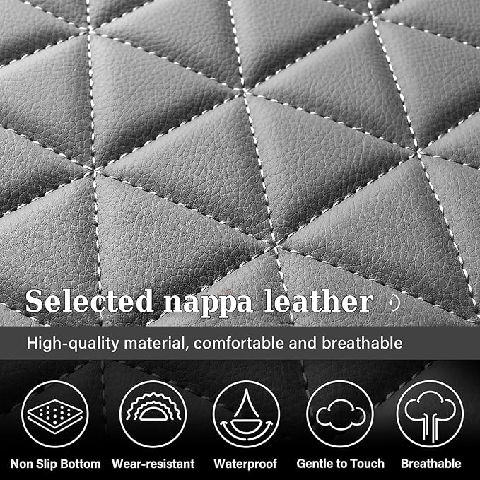 Coverado Leather Car Seat Covers, Waterproof Dooge Ram 1500 Seat Covers Compatible with 2002-2025 Dodge Ram 1500 2500 3500 with Flat Bench (Full Set, Dark Gray)