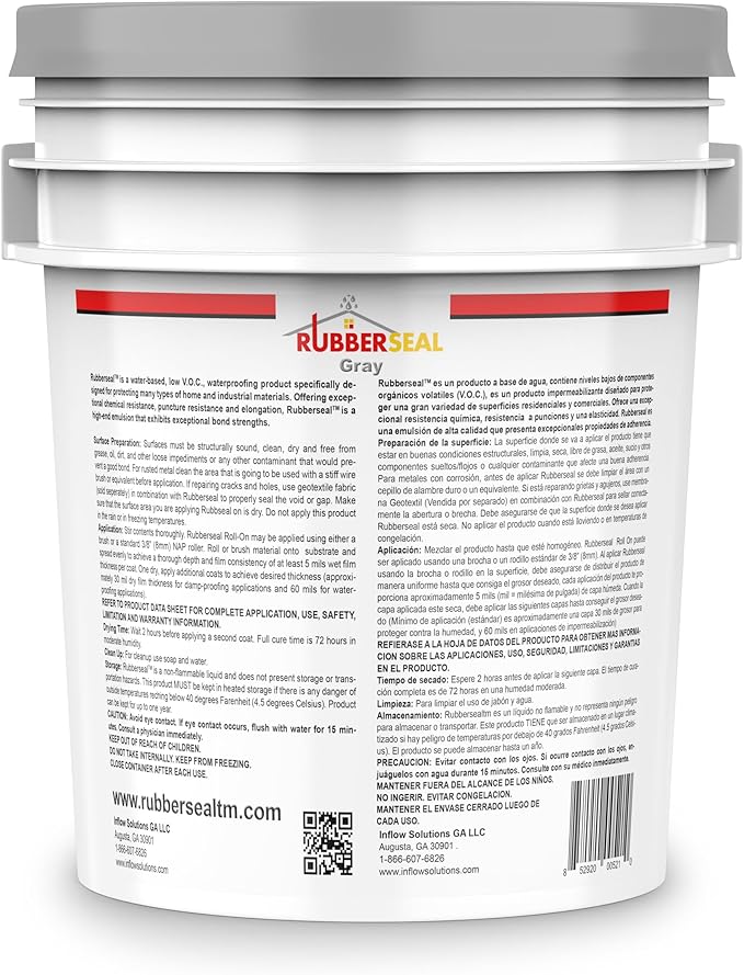 Liquid Rubber Waterproofing and Protective Coating, Rubberseal - 4.5 Gallons, Gray