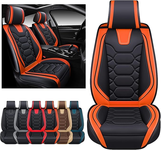 OASIS AUTO Car Seat Covers Front Seats, Waterproof Faux Leather Seat Covers for Cars Universal Fit for SUV, Truck, Sedan, Black Premium Car Seat Protector with Cushions