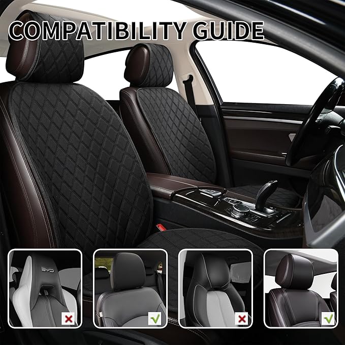 ENOGE Linen Car Seat Cover, Front Car Seat Covers, Driver Seat Protector with Soft & Breathable Cloth Fabric for All Seasons Universal Fits Most Automotive, Van, SUV, Truck (Black, 1 Front)