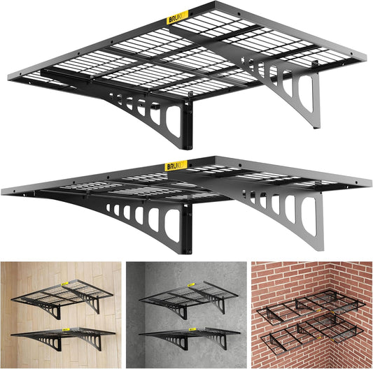 2x3ft Adjustable Rail Wall Garage Storage Shelf, for Tool Room, Storage Room, Store Supermarket Wall Storage Shelving Rack (2 Pack-Black)