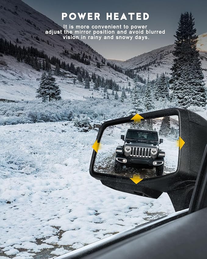 OCPTY A Pair Of Towing Mirror Fit For 2019 2020 2021 2022 2023 For Chevrolet Silverado 1500 With Power Heated Light On Cover Puddle Light Blind Spot Light Temp Sensor Power Folding Black Texture