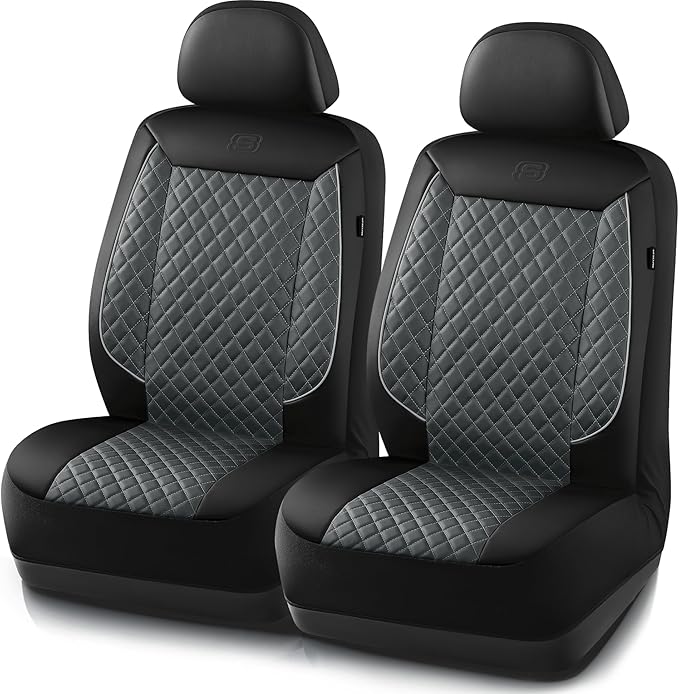 Skechers Car Seat Covers,Piping Luxury Faux Seat Covers,Waterproof Anti Slip Car Seat Protector Front Seats,Car Accessories Airbag Universal Fit for Most Cars,Vans,Trucks,SUV,Gray