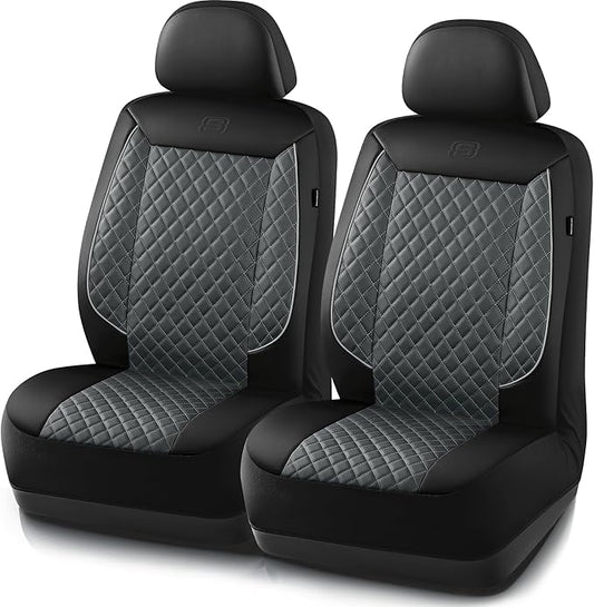 Skechers Car Seat Covers,Piping Luxury Faux Seat Covers,Waterproof Anti Slip Car Seat Protector Front Seats,Car Accessories Airbag Universal Fit for Most Cars,Vans,Trucks,SUV,Gray