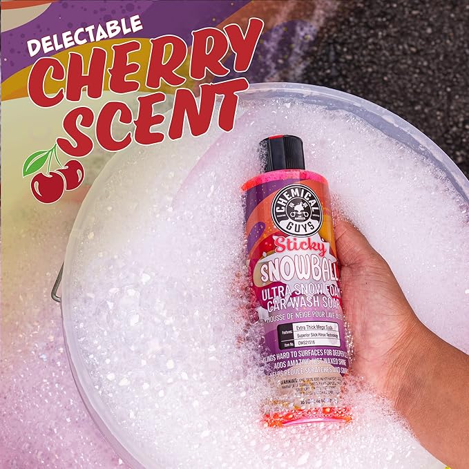 Chemical Guys CWS21564 Sticky Snowball Ultra Snow Foam Car Wash Soap (for Foam Cannons, Foam Guns or Bucket Washes) for Cars, Trucks, Motorcycles, RVs & More 64 fl oz (Half Gallon) Cherry Scent