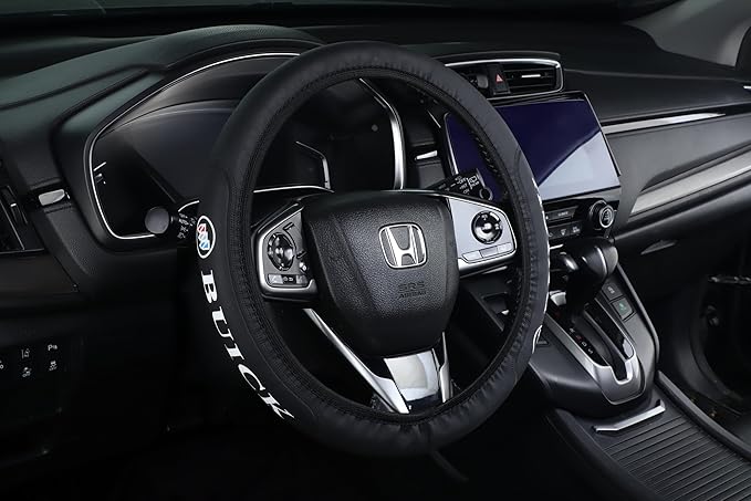 Black car Steering Wheel Cover - Universal Car Accessory for Diverse Cars, Durable Leather Cover with Anti-Slip Lining, for BuIck Steering Wheel with a Diameter of 14.5"-15".