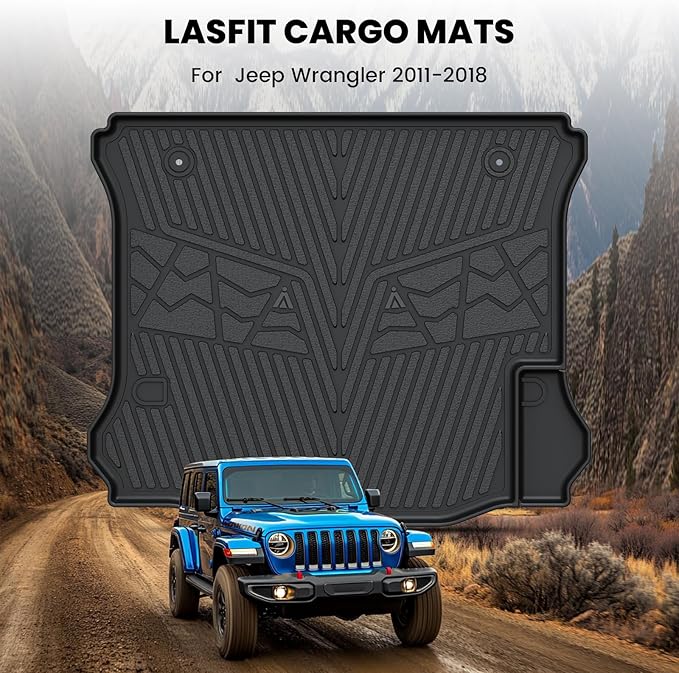 LASFIT Trunk Mat for Jeep Wrangler 2011-2018 JK Unlimited 4-Door Without Subwoofer (NOT for JL or 2-Door) All Weather TPE Custom Fit Cargo Mat Trunk Liner Cargo Liner, Black