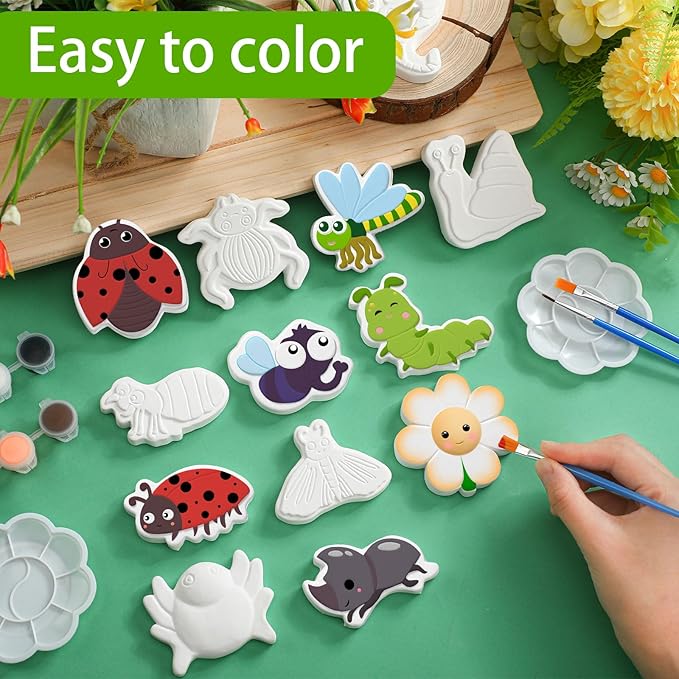 Simgoing 24 Sets Bugs Party Ceramic Painting Kit for DIY Ready to Paint Insect Ceramics Painting Crafts Set for Spring School Party Supplies Birthday