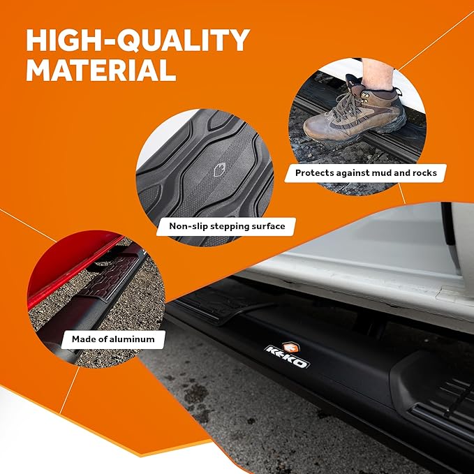 KEKO Running Board Compatible with Silverado & Sierra - Crew Cab 2019-2025 - Truck Side Steps, Nerf Bars - Anti-Slip Stepping Plates, Easy Install, Truck Accessories - 6005 T6 Aluminum & Alloy Steel