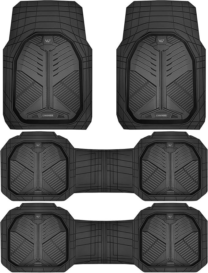 CAR PASS Heavy Duty Rubber Car Mats, Deep-Dish All Weather 3 Row Car Floor Mats for 7 Seater 8 Seats 2nd & 3rd Row, Waterproof Anti-Slip Universal Trim-to-Fit for SUV, MPV, 7 Passengers Vehicle