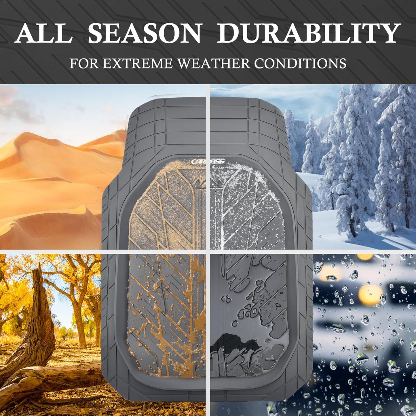 CAR PASS DeepDish Floor Mats for Cars Full Set,Heavy Duty Rubber Car Mats 3-Piece,Universal Waterproof Trim-to Fit Automotive Floor Mats for Truck Van SUV, Durable All-Weather Car Mats(Pure Gray)