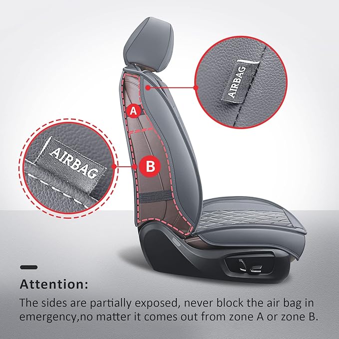 MIROZO Car Seat Covers Full Set - Leather Seat Covers Grey Breathable Vehicle Cushion Cover Fit for Most Sedan, Truck and SUV for Elantra Sonata Sportage CRV Accord Chevy Equinox (Gray)