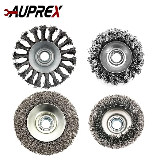 4 Pack Wire Wheel Brush Set for Angle Grinders, 4 & 3 Inch, 5/8'-11 Thread Arbor, Twist Knotted Coarse Crimped Wire Brushes