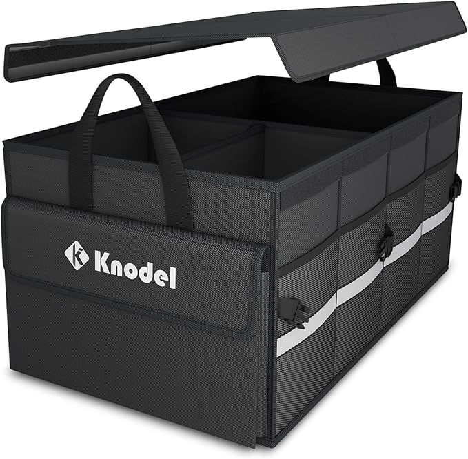 K KNODEL Car Trunk Organizer with Lid, Collapsible Car Trunk Storage Organizer, Car Organizer and Storage for SUV, Truck, Sedan (Medium, Black)