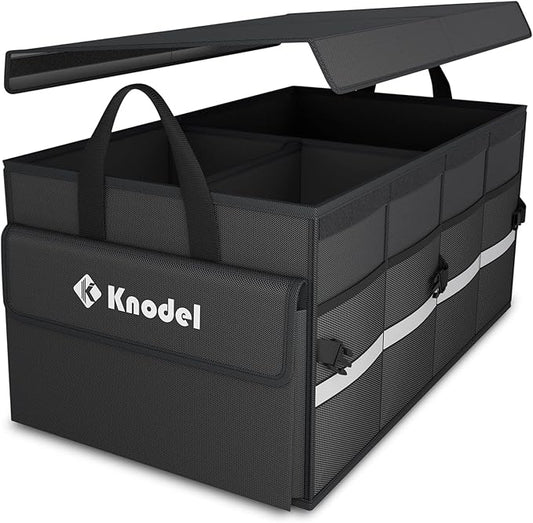 K KNODEL Car Trunk Organizer with Lid, Collapsible Car Trunk Storage Organizer, Car Organizer and Storage for SUV, Truck, Sedan (Medium, Black)