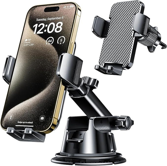 Qifutan Dash Mounted Holders Phone Holders for Your Car Phone Mount for Car Windshield Dashboard Air Vent Universal Desk Mounts Hands Free Automobile Cell Phone Holder Fit for iPhone Smartphone
