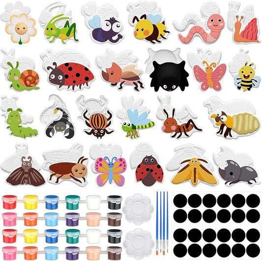Simgoing 24 Sets Bugs Party Ceramic Painting Kit for DIY Ready to Paint Insect Ceramics Painting Crafts Set for Spring School Party Supplies Birthday