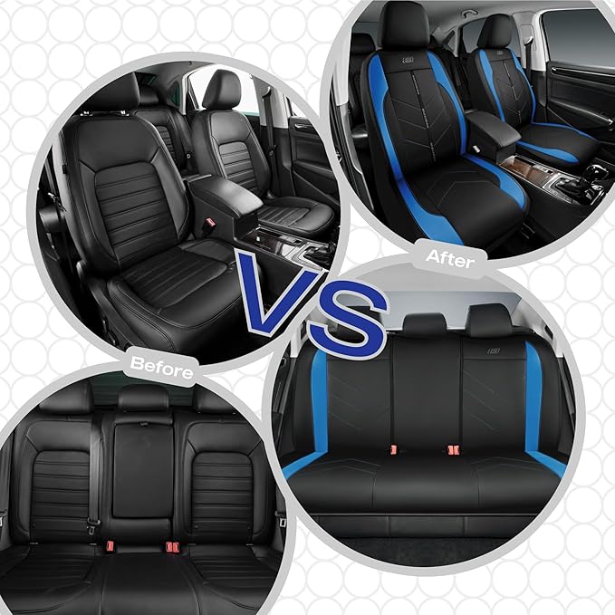 Skechers Car Seat Covers,Luxury Faux Leather Seat Covers,Waterproof Anti Slip Car Seat ProtectorFull Set,Car Accessories Airbag Universal Fit for Most Cars,Vans,Trucks,SUV,Blue