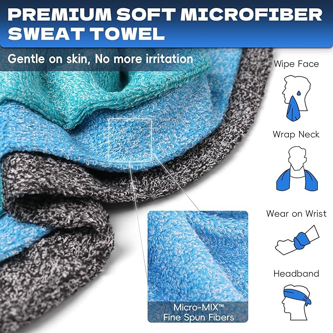 Microfiber Gym Towels for Showering Working Out Quick Dry Negative ions Large Middle Small Sizes Lightweight Gym Towel for Men Women Tennis Sports Towels for Body Hot Yoga Fitness Essentials