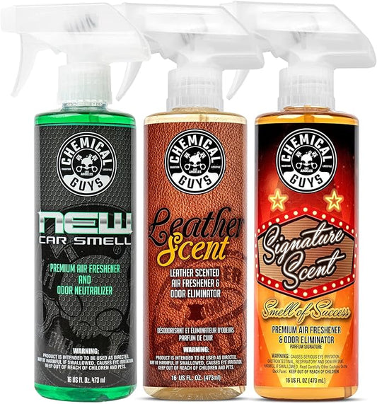 Chemical Guys AIR_301 Best Air Freshener Kit - New Car Scent, Leather Scent & Signature Stripper Scent, (Great for Cars, Trucks, SUVs, RVs & More) (3) 16 fl oz Bottles