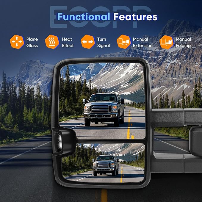 ECCPP Towing Mirrors Tow Mirrors With 2014-2020 For Chevy Silverado For GMC Sierra 1500/2500/3500 HD Power Adjusted Heated Led Turn Signal Running Back Up Light Pickup Truck