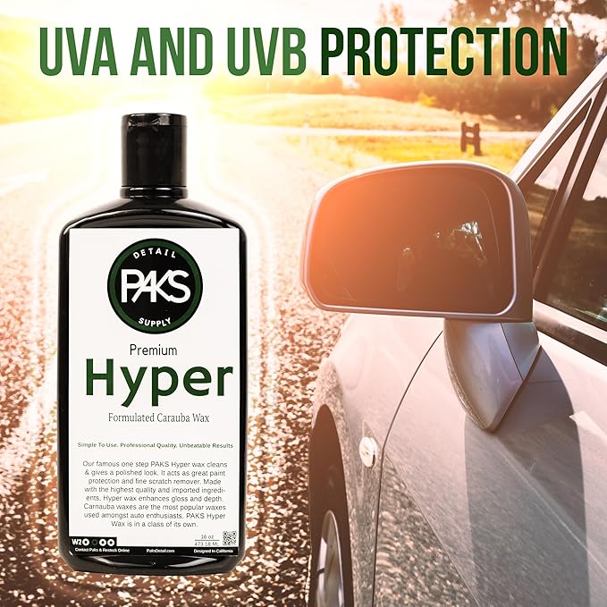 Paks Hyper Carnauba Car Wax, Professional Grade Liquid Car Wax, UV Car Detailing and Paint Protection Liquid Carnauba Wax, 16 Oz Premium Finnish Liquid Wax for Cars Fine Scratch Remover for Vehicles