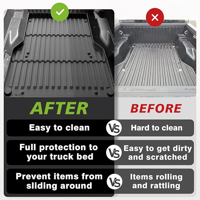 TripleAliners Truck Bed Mat Compatible with 2005-2023 Toyota Tacoma Accessories 5FT Vehicle Perfectly Flush All Weather Protection TPE Heavy Duty Pickup Car Bed Cargo Mat