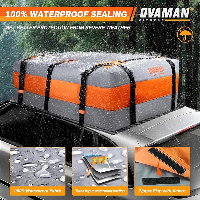 Car Rooftop Cargo Carrier Bag – 20 Cubic Feet Waterproof Heavy Duty 900D Roof Bag for All Vehicles SUV with/Without Roof Rack, Car Storage Bag with Anti-Slip Mat, 6 Hooks & Luggage Lock