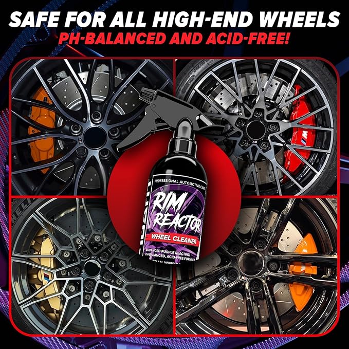 Carfidant Rim Reactor Wheel & Rim Cleaner Spray – Removes Brake Dust & Grime - Thick Gel, Dilutable - pH Neutral, Non-Acidic Tire Cleaner - Safe for Chrome, Black, Painted & Alloy Wheels - 16 fl oz