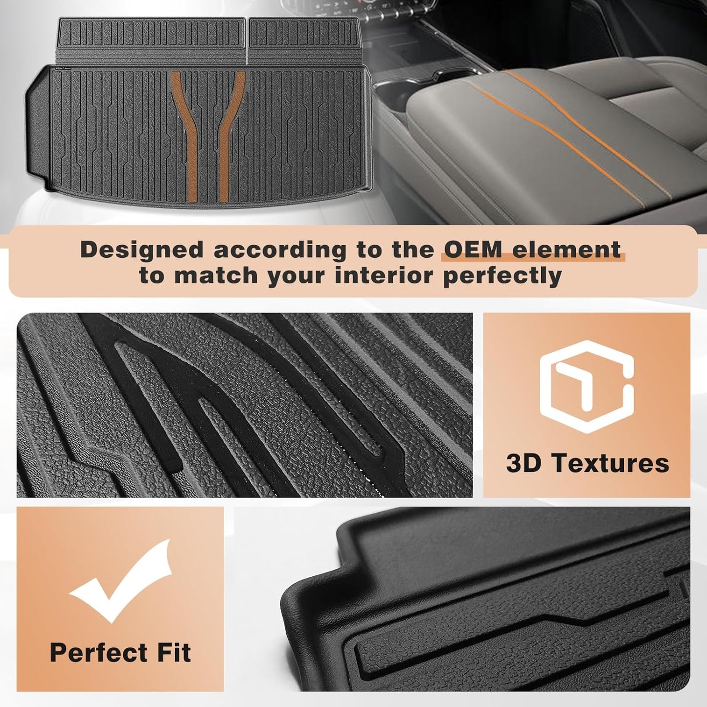 TripleAliners Floor Mats&Trunk Mat All Weather Car Liners Compatible with 2024+GMC Acadia/Chevy Traverse&2025 Buick Enclave Accessories TPE Custom Fit Full Set Liners Protection(Floor Mats+Trunk Mat)