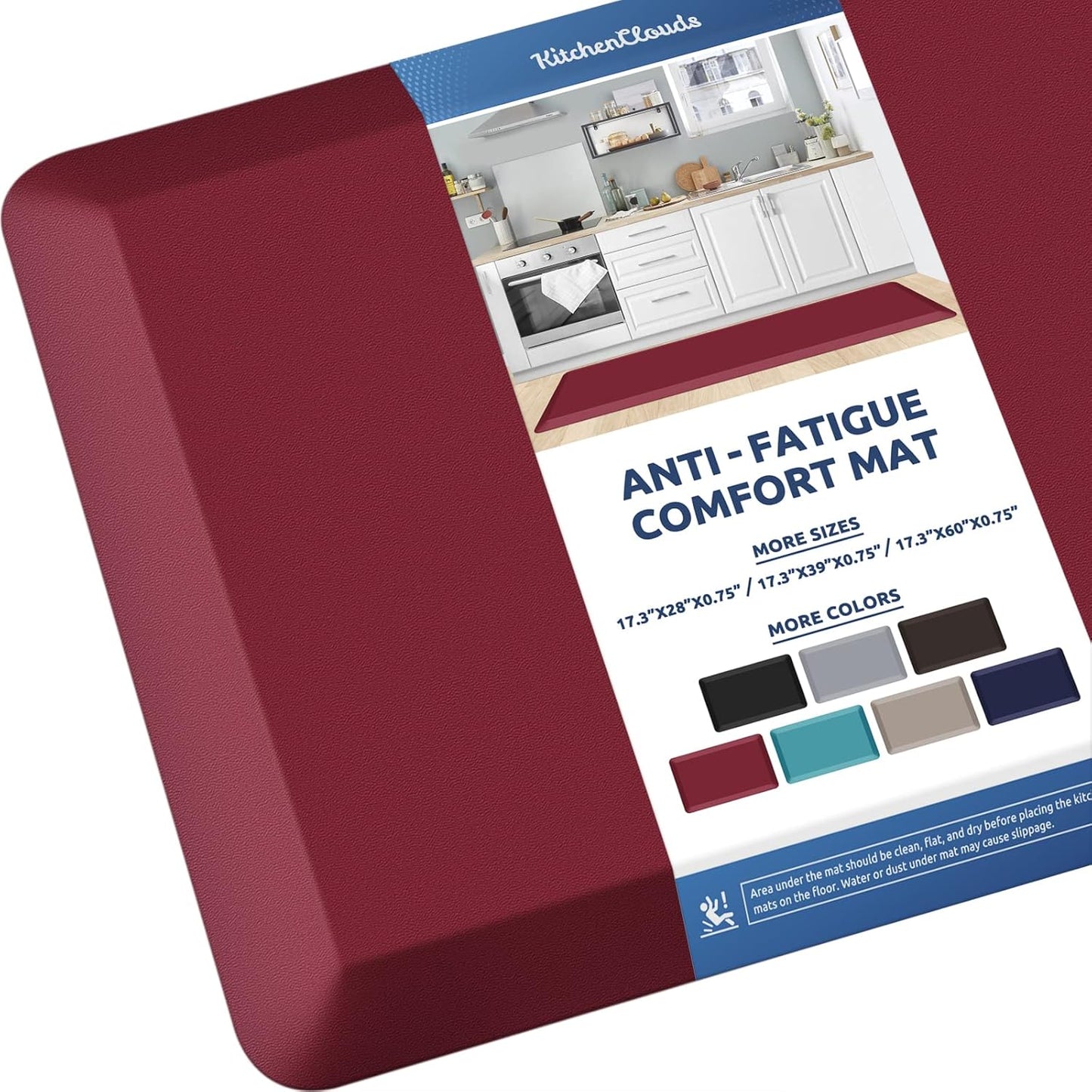 KitchenClouds Kitchen Mat Cushioned Anti Fatigue Kitchen Rug 0.8inch Waterproof Non Slip Kitchen Rugs and Mats Standing Desk Mat Comfort Floor Mats for Kitchen Sink Office (17.3"x60",Red)