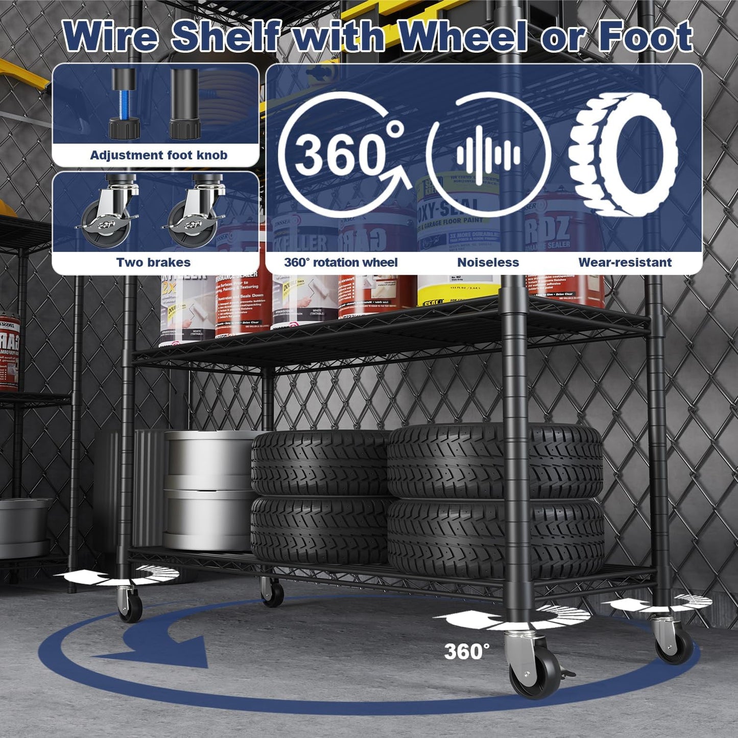 Himix 73''H X 35.5''W X14''D 6 Tier Wire Shelf with Wheels 10 Hooks, Adjustable NSF Wire Shelving Unit Heavy Duty Metal Storage Shelves Free Standing Rack Organization for Pantry,Kitchen,Garage