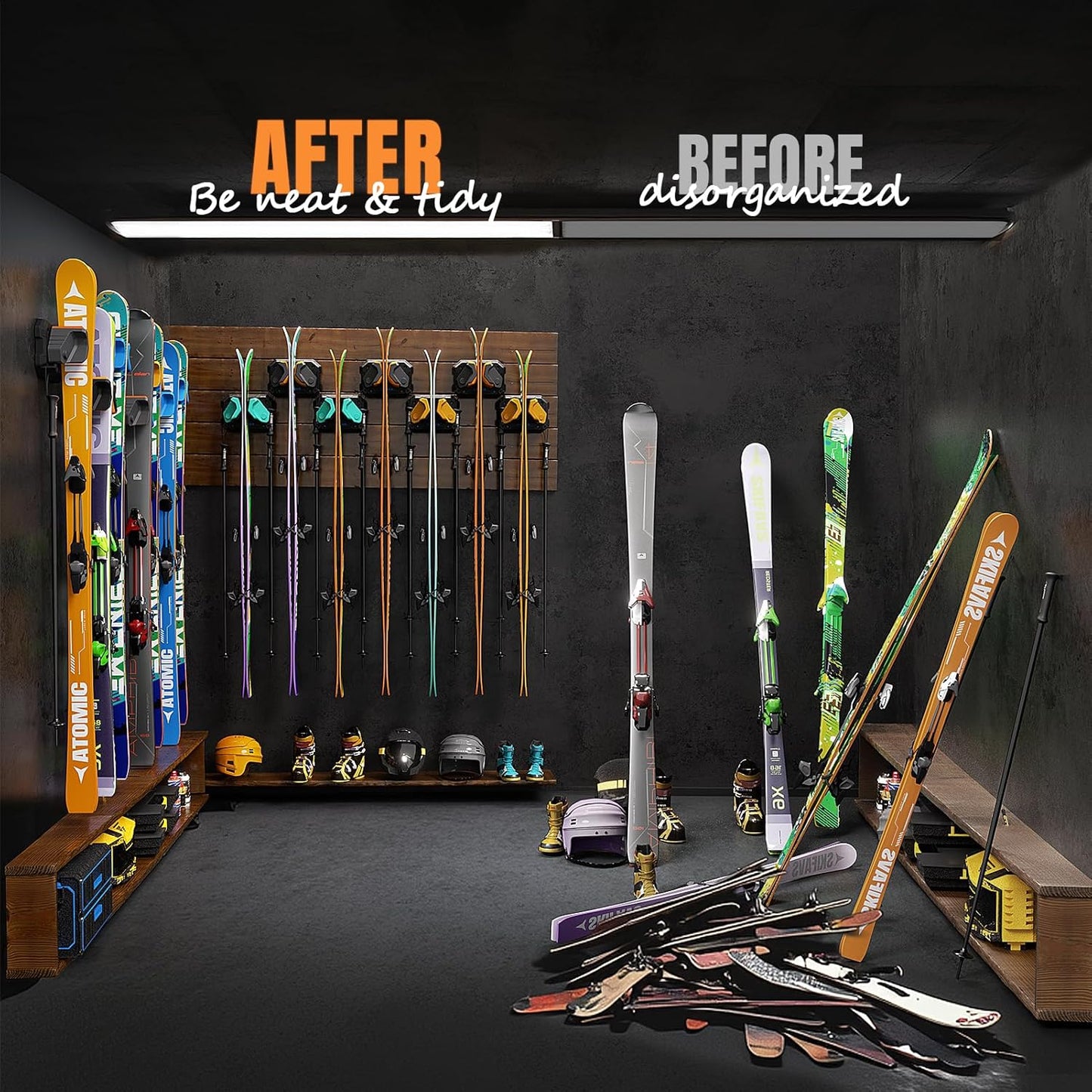 Snowboard Wall Rack for Garage - Fits Any Ski/Board, Damage-Free Storage Mount Holders, Space-Saving Winter Gear Organizer