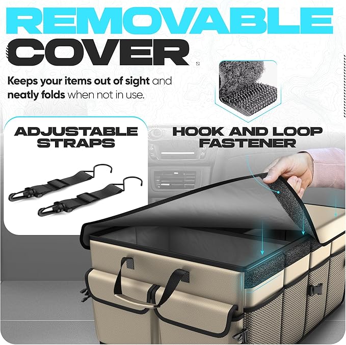 FORTEM Car Trunk Organizer, Collapsible Multi Compartment SUV Organizer, Foldable Storage for Car Accessories for Women Men, 600D Oxford, Non Slip Bottom, Securing Straps, Soft Cover (50L)