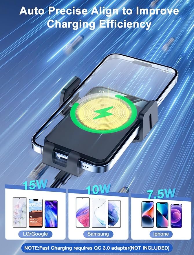 Wireless Car Charger, MOKPR Auto-Clamping Car Mount 15W/10W/7.5W Fast Charging CD Slot Air Vent Car Phone Mount Fit for iPhone 16 15/14/13/13 Pro/12 Pro Max/12 pro/12/11 Series, Samsung Galaxy Series