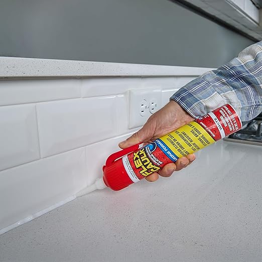 Flex Caulk, Silicone, Waterproof & Weatherproof Sealant, Strong, Indoor, Outdoor, Bath, Kitchen, Shower, Sink, Window, Baseboards, Door, RV, Roof, Wood, Glass, Tile, Marine, White, 6.5 oz, 1-Pack