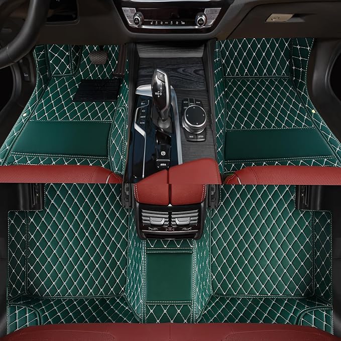 Custom car Floor mats Suitable for 99% car Truck SUV,car mats All Weather Personalized,Full Coverage Luxury Car Mats, Anti-Slip Leather Floor mats. (Green)