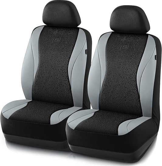 Skechers Car Seat Covers,Leather Seat Covers with GOGA Mat Technology,Waterproof Car Seat Covers Front Seats,Airbag Compatible,Comfort Universal Fit for Most Cars,Vans,Trucks,SUVs,Grey