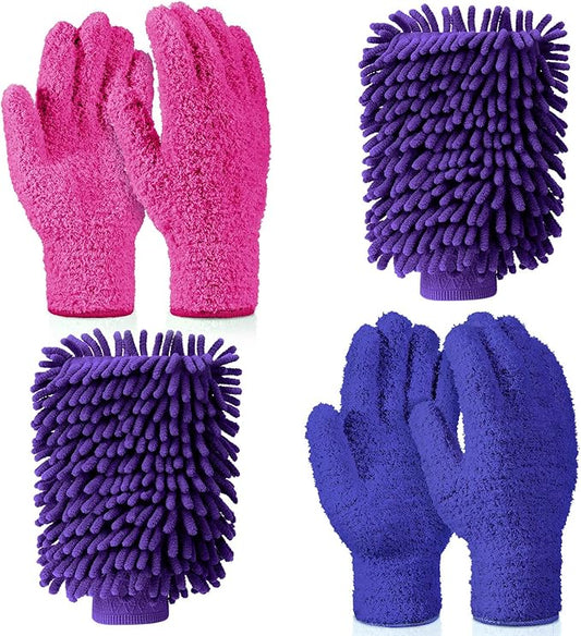 6 Pcs Microfiber Dusting Mitt Gloves Microfiber Washable Dusting Gloves Car Wash Mitt for Leaf Cleaning Plant