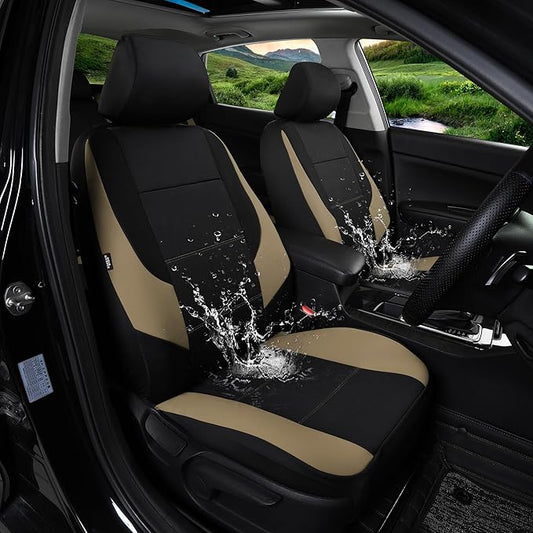 GIANT PANDA Neoprene Full Set Car Seat Covers for Toyota Rav4 Camry Corolla Prius, Leak-Proof & Waterproof Front&Rear/Back Car Seat Protector（Beige+Black）