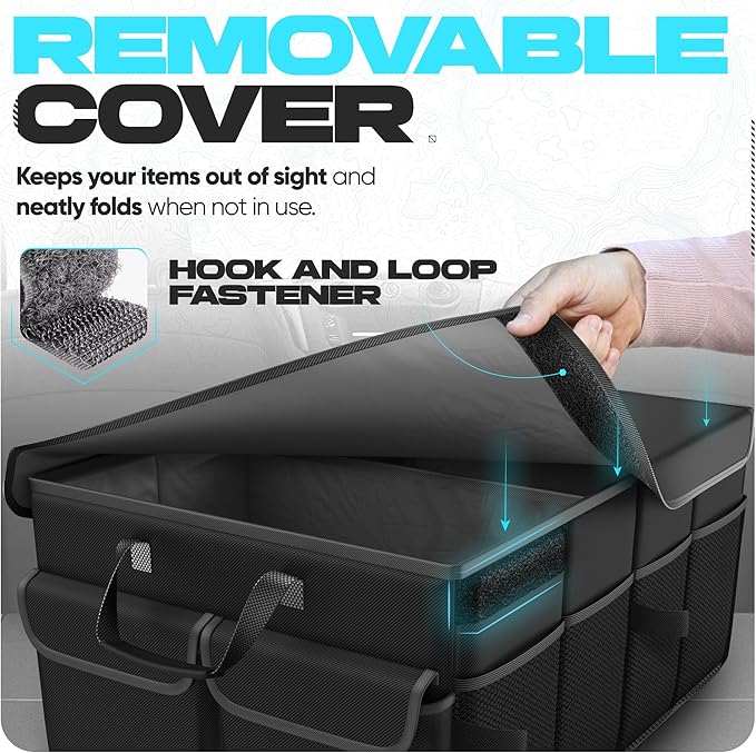 FORTEM Car Trunk Organizer, Collapsible Multi Compartment Car Organizer, Foldable SUV Storage for Car Accessories for Women Men, Soft Cover (Black)