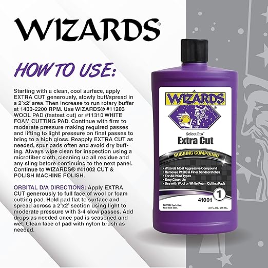Wizards Select Pro Extra Cutting Compound Step 1 Perfect Match - Car Scratch Remover with Aggressive Cutting Action - Best Used with Wool or White Foam - Safe to Use During Car Paint Scratch Repair