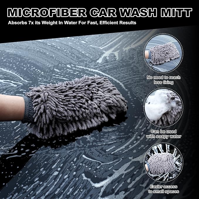 9Pcs Car Wheel & Tire Brush Kit, Wheel Cleaner Brush, Soft-bristled Rim Brush, Car Drying Towel (36"x 24"), Tire Shine Applicator Pad, Car Wash Mitt, Car Detailing Cleaning Wash Brush Supplies Kit