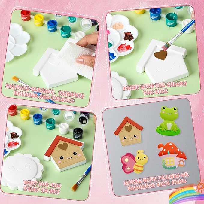 HyDren 81 Pcs Spring Summer Ceramic Painting Kit for Kids Paint Your Own Ceramic Figurines Arts and Crafts DIY Farm Animals Ocean Paintable Figurine Plaster Drawing Kit for Girls Boys Toddler Activity