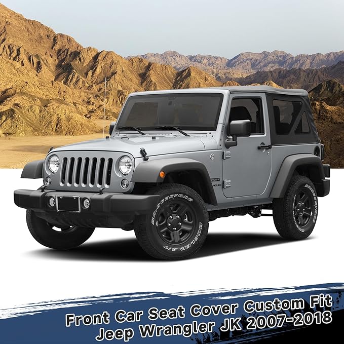 GIANT PANDA Front Car Seat Cover for Jeep Wrangler JK (2007-2018),Leather Bucket Seat Covers Custom Fit Jeep Accessories (Black) 2-Pack