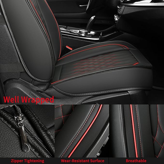 Car Seat Covers 5 Seats Full Set, Waterproof Napa Leather Automotive Seat Protector for Cars SUV Truck Sedan, Universal Anti-Slip Car Seat Cushion Interior Accessories, Black and Red