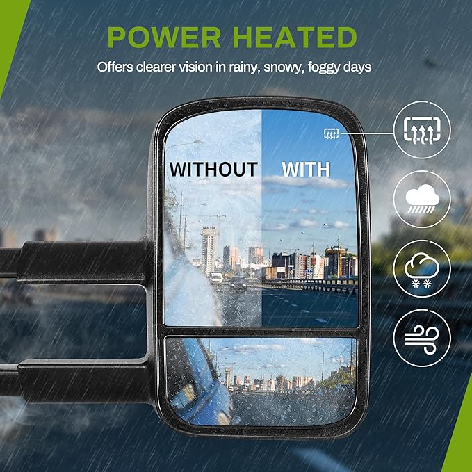 AUTOSAVER88 Towing Mirrors Compatible with 2014 2015 2016 2017 2018 Silverado Sierra 1500, 2015-2018 Silverado Sierra 2500 HD 3500 HD Power Heated Manually Folding Telescoping Side Mirror Black